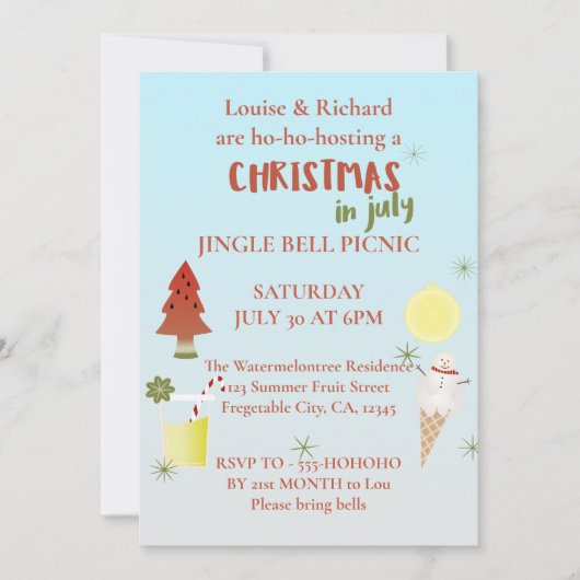 Weihnachten im Juli 🍉 Jingle Bell Picnic Einladung (Vorderseite)