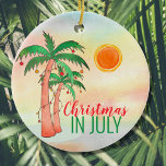 Weihnachten im Juli Keramik Ornament<br><div class="desc">Feiern Sie im Juli dieses Jahres Weihnachten?
Fügen Sie diesem Weihnachtsschmuck im Inselstil Ihr Party-Dekor hinzu.
Es ist mit Aquarellbäumen geschmückt,  die wie Weihnachtsbäume auf einem Aquarellboden dekoriert sind. 
Weil wir unsere eigenen Kunstwerke erstellen,  werden Sie dieses exakte Bild von anderen Designern nicht finden.
Original Wasserfarbe © Michele Davies.</div>