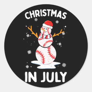 Weihnachten im Juli Lustiger Baseball-Schneemann M Runder Aufkleber