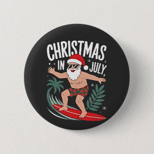 Weihnachten im Juli Lustiger Surfing Santa Urlaub Button