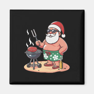 Weihnachten im Juli Lustiger Weihnachtsmann grillt Magnet