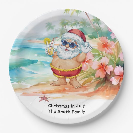 Weihnachten im Juli mit dem WEIHNACHTSMANN am Stra Pappteller (Vorderseite)