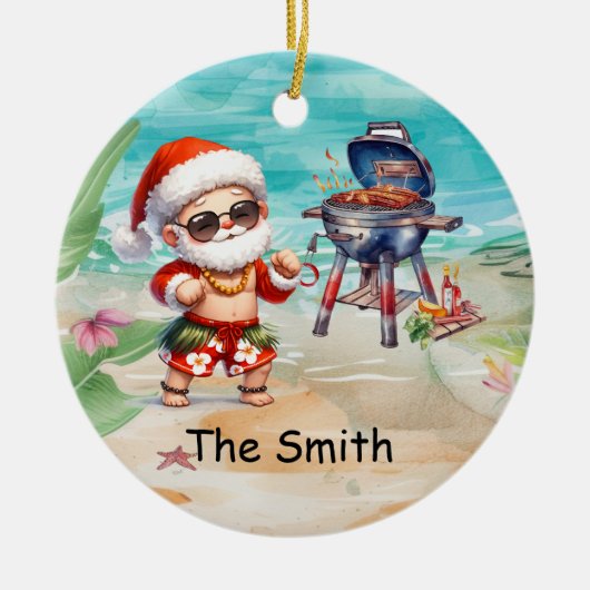 Weihnachten im Juli mit SANTA CLAUS am Strand Keramik Ornament (Vorne)