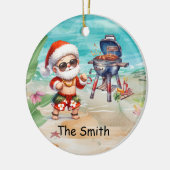 Weihnachten im Juli mit SANTA CLAUS am Strand Keramik Ornament (Links)