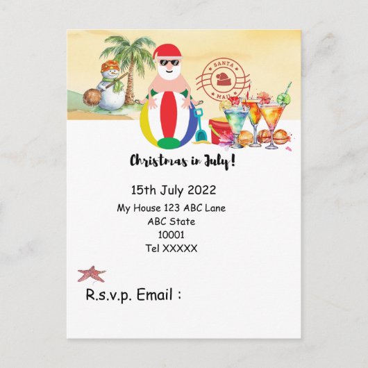 Weihnachten im Juli mit SANTA CLAUS am Strand Postkarte (Vorderseite)