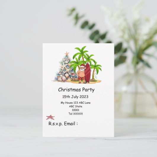 Weihnachten im Juli mit SANTA CLAUS am Strand Postkarte (Stehend Vorderseite)