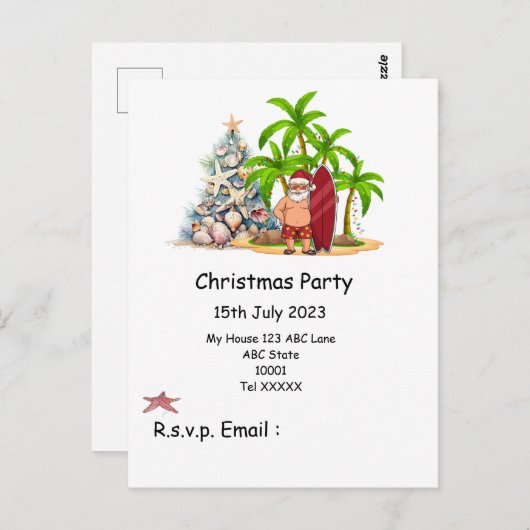 Weihnachten im Juli mit SANTA CLAUS am Strand Postkarte (Vorne/Hinten)