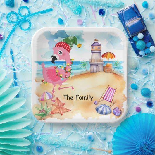 Weihnachten im Juli mit SANTA flamingo Pappteller (Party)