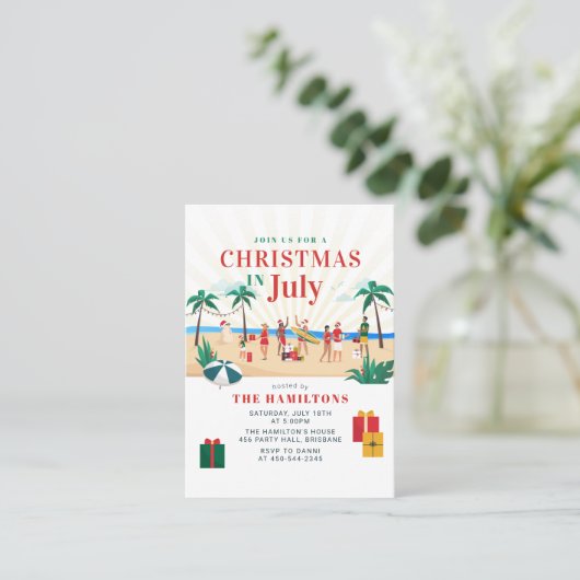 Weihnachten im Juli Modernes Familiensommer Party Visitenkarte (Stehend Vorderseite)