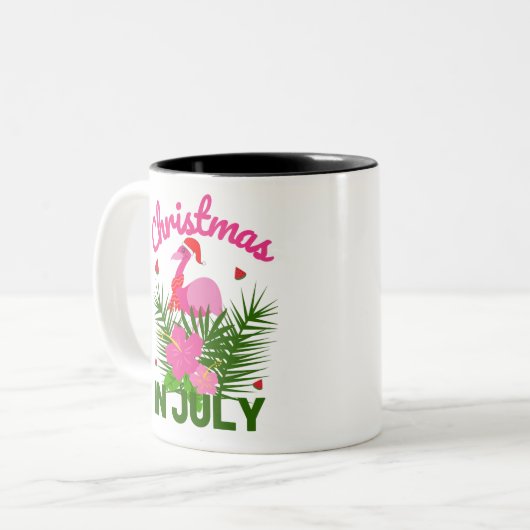 Weihnachten im Juli niedlich im Sommer flamingo Zweifarbige Tasse (Vorderseite Links)