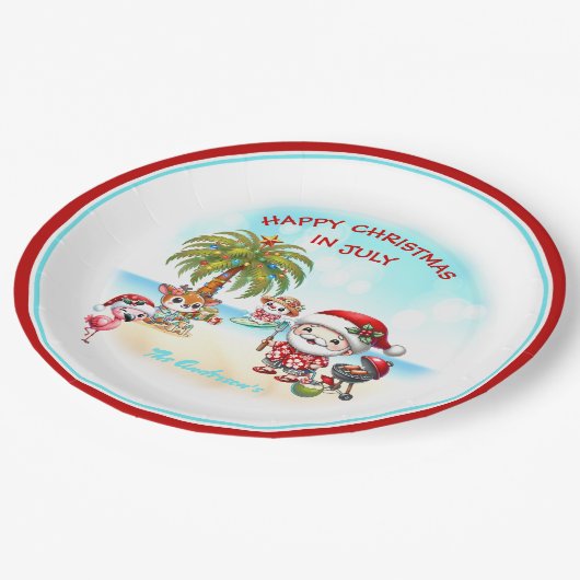 Weihnachten im Juli Niedlicher Sommer in Santa Tro Pappteller (Schrägansicht)