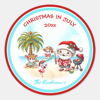 Weihnachten im Juli Niedlicher Sommer in Santa Tro Runder Aufkleber