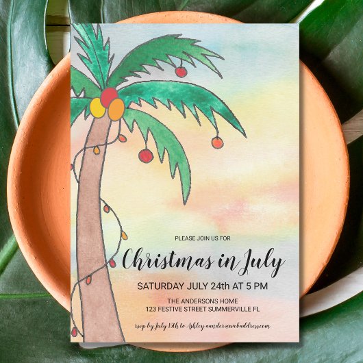 Weihnachten im Juli Palm Tree Party Einladung
