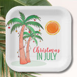 Weihnachten im Juli Palm Trees Party Paper Teller<br><div class="desc">Feiern wir Weihnachten im Juli mit einer GRILLEN oder einem Party! Laden Sie Ihre Familie und Ihre Freunde zu Weihnachten-Feiern ein und dekorieren Sie sie mit den Tellern aus dem Inselstil mit handgezogenen Palmen, die mit Lichtern geschmückt sind. Weil wir unsere eigenen Kunstwerke erstellen, werden Sie dieses exakte Bild von...</div>