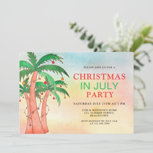 Weihnachten im Juli Party Einladung (Stehend Vorderseite)