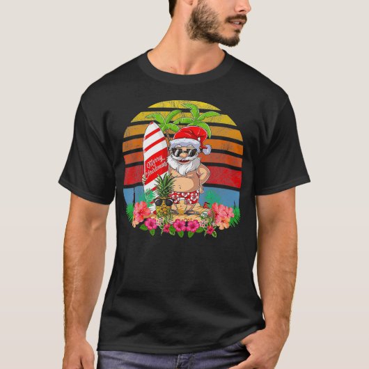 Weihnachten im Juli Party Kostüm Santa Surfing T-Shirt (Vorderseite)