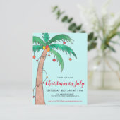 Weihnachten im Juli Party Palm Postcard Einladung (Stehend Vorderseite)