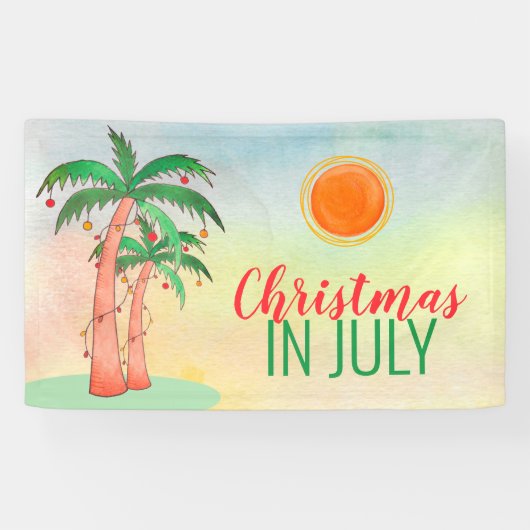 Weihnachten im Juli Party Palm Trees Banner (Horizontal)