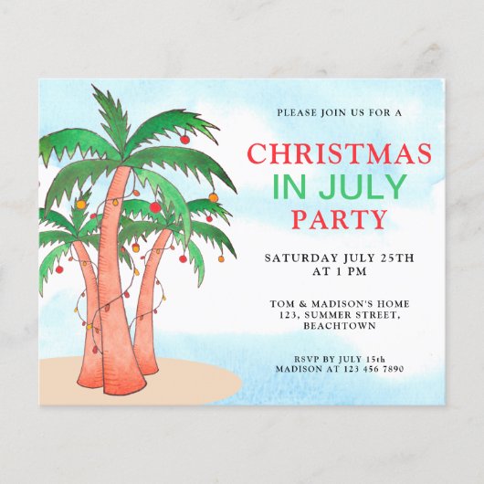 Weihnachten im Juli Party Palmen einladen (Vorderseite)