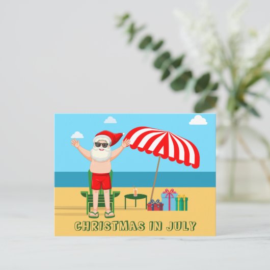 Weihnachten im Juli Partys Sommer Santa Claus Beac Postkarte (Stehend Vorderseite)