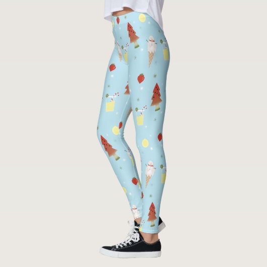 Weihnachten im Juli Pattern Niedlich Sky Blue Summ Leggings (Links)