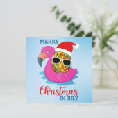 Weihnachten im Juli Pineapple Santas Hat Flamingo Karte (Stehend Vorderseite)