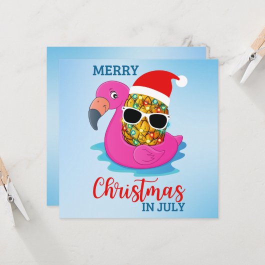 Weihnachten im Juli Pineapple Santas Hat Flamingo  Karte (Vorderseite/Rückseite Beispiel)