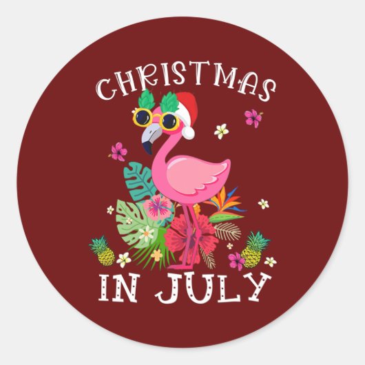 Weihnachten im Juli Pink Flamingo Hawaii Funny Runder Aufkleber (Vorderseite)