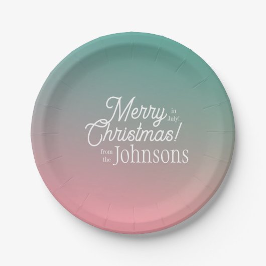 Weihnachten im Juli Pink Green Ombre Party Pappteller (Vorderseite)