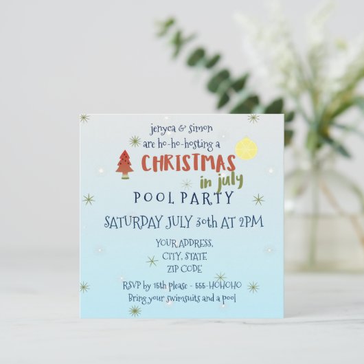 Weihnachten im Juli Pool-Party Einladung (Stehend Vorderseite)