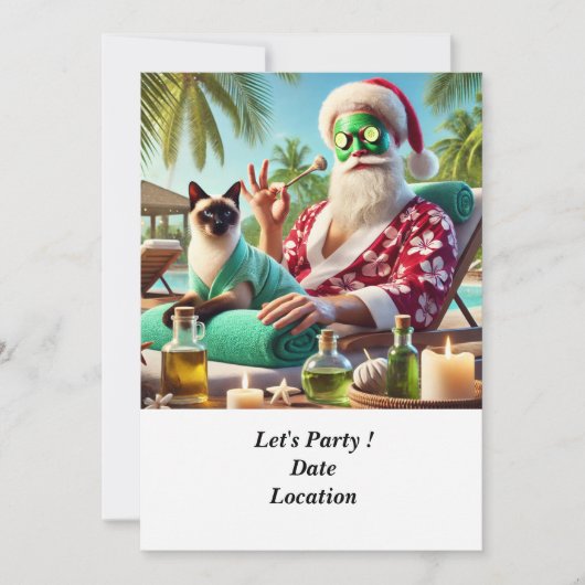 Weihnachten im Juli Pool Party mit dem Weihnachtsm Einladung (Vorderseite)