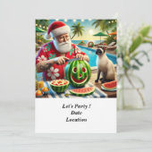 Weihnachten im Juli Pool Party mit dem Weihnachtsm Einladung (Stehend Vorderseite)