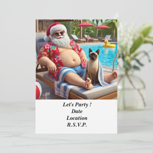Weihnachten im Juli Pool Party mit dem Weihnachtsm Einladung (Stehend Vorderseite)