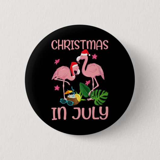 Weihnachten im Juli Rosa Flamingo mit Santa-Hut 1 Button (Vorderseite)