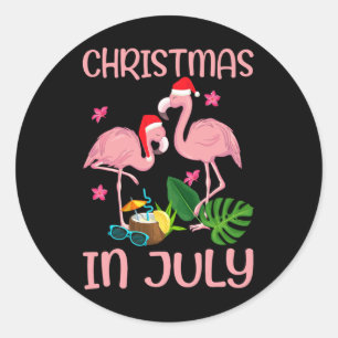 Weihnachten im Juli Rosa Flamingo mit Santa Hut 1 Runder Aufkleber