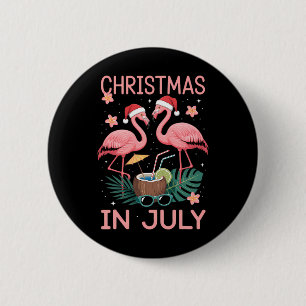 Weihnachten im Juli Rosa Flamingo mit Santa Hut Button