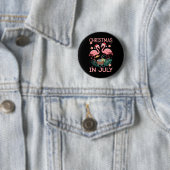 Weihnachten im Juli Rosa Flamingo mit Santa Hut Button (Beispiel)