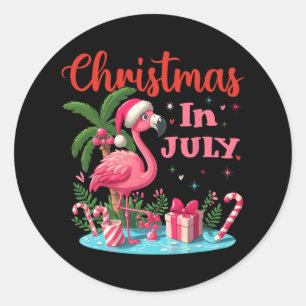 Weihnachten im Juli Rosa Flamingo Santa Hut Männer Runder Aufkleber