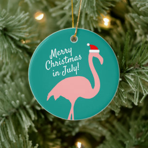 Weihnachten im Juli rosa Flamingo Weihnachtsmann Keramik Ornament