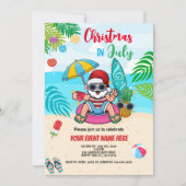 Weihnachten im Juli Santa Beach Party Kind Erwachs Einladung (Vorderseite)
