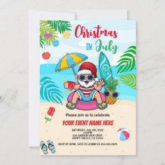 Weihnachten im Juli Santa Beach Party Kind Erwachs Einladung