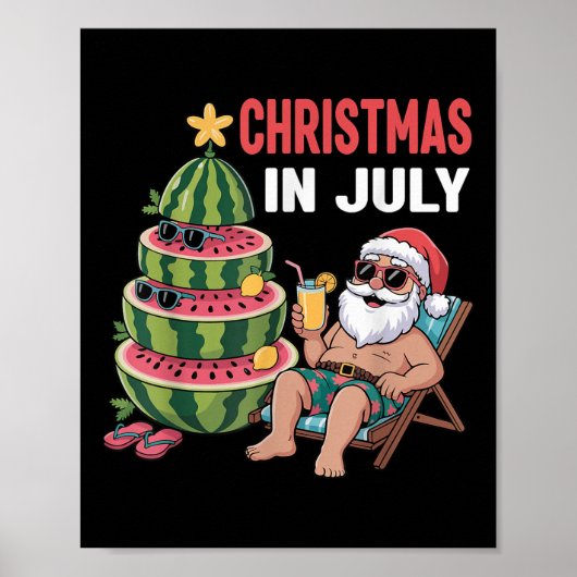 Weihnachten im Juli Santa Beach Wassermelone Kinde Poster (Vorne)