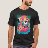 Weihnachten im Juli Santa Flamingo Float Aloha Haw T-Shirt (Vorderseite)