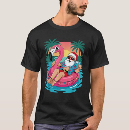 Weihnachten im Juli Santa Flamingo Float Aloha Haw T-Shirt (Vorderseite)