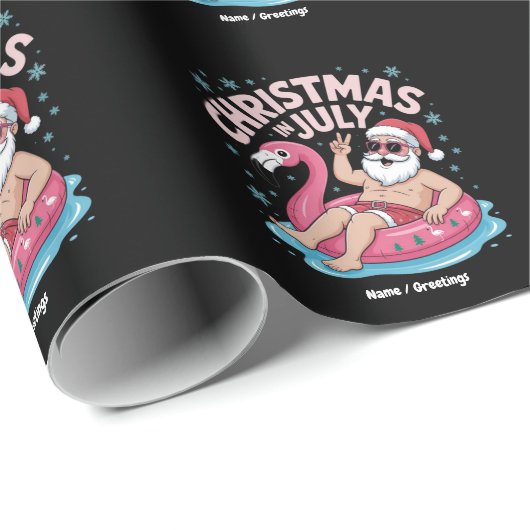 Weihnachten im Juli Santa Flamingo Funny Summer Xm Geschenkpapier (Rolleneckpunkt)
