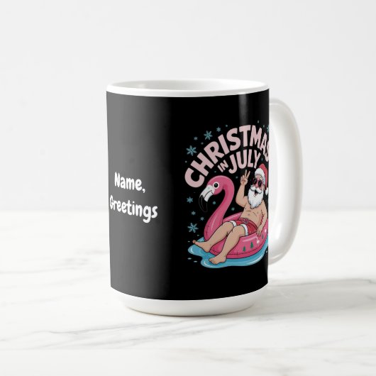 Weihnachten im Juli Santa Flamingo Funny Summer Xm Kaffeetasse (VorderseiteRechts)
