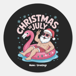 Weihnachten im Juli Santa Flamingo Funny Summer Xm Runder Aufkleber