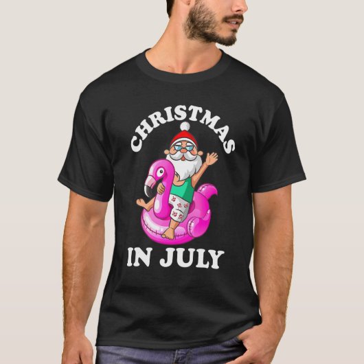 Weihnachten im Juli Santa Flamingo Hawaiian Sommer T-Shirt (Vorderseite)