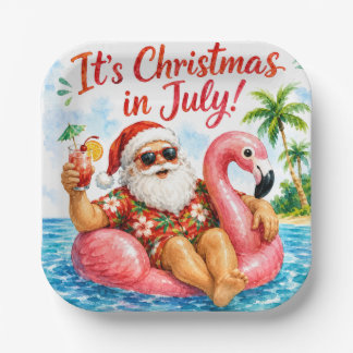 Weihnachten im Juli Santa Flamingo Hawaiianischer Pappteller