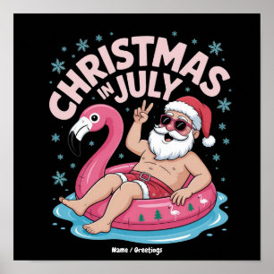 Weihnachten im Juli Santa Flamingo Lustiges Sommer Poster